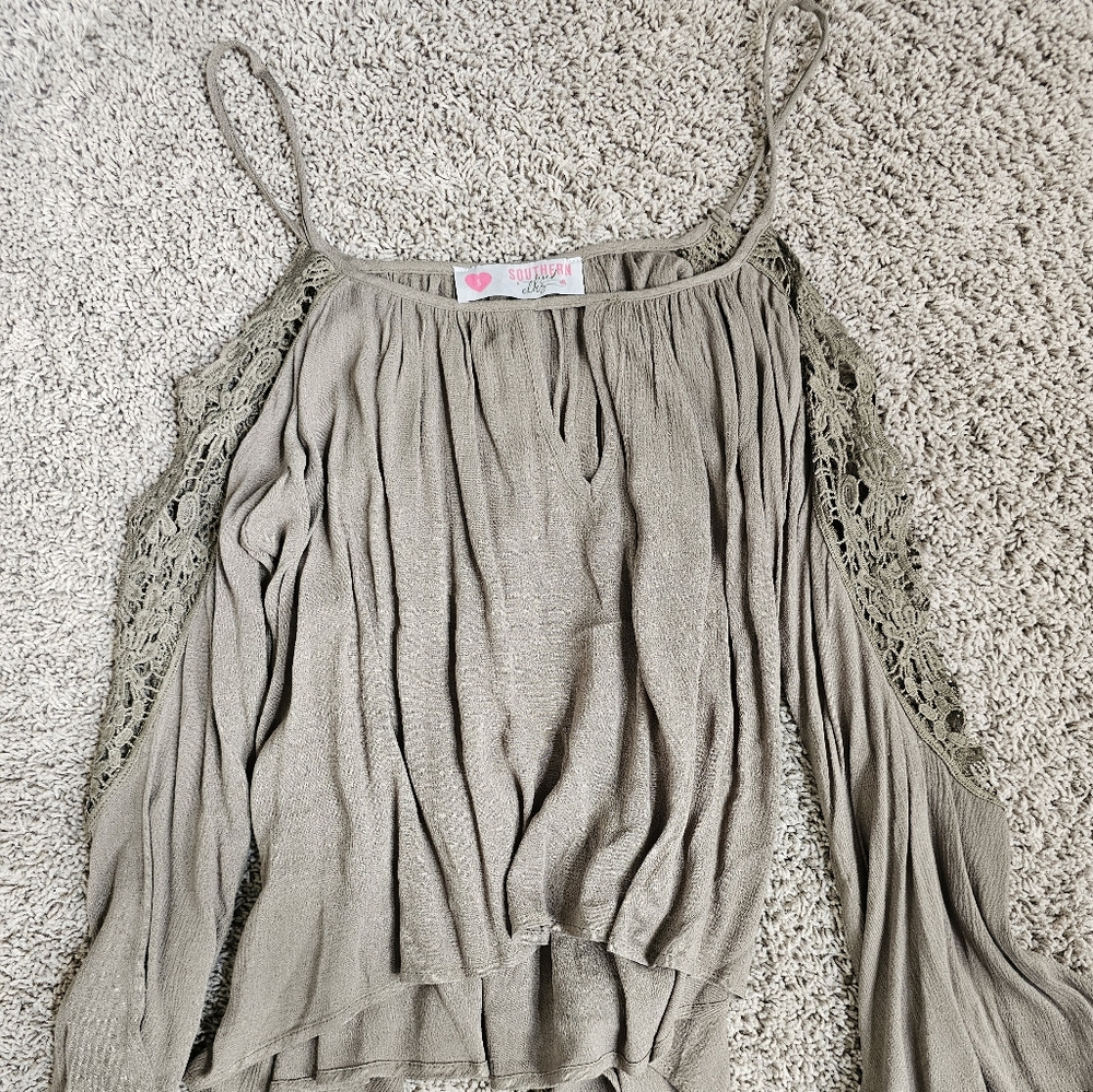 Southern Fried Chics Flowy Green Top